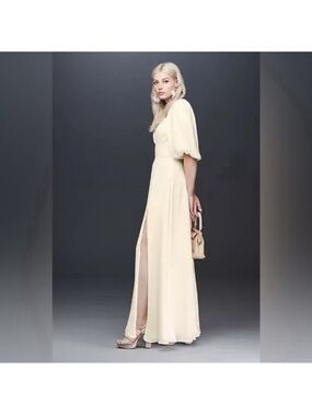 FAME AND PARTNERS X DAVID'S BRIDAL Wedding Bridal Maxi Dress Gown Sz 2 Ivory